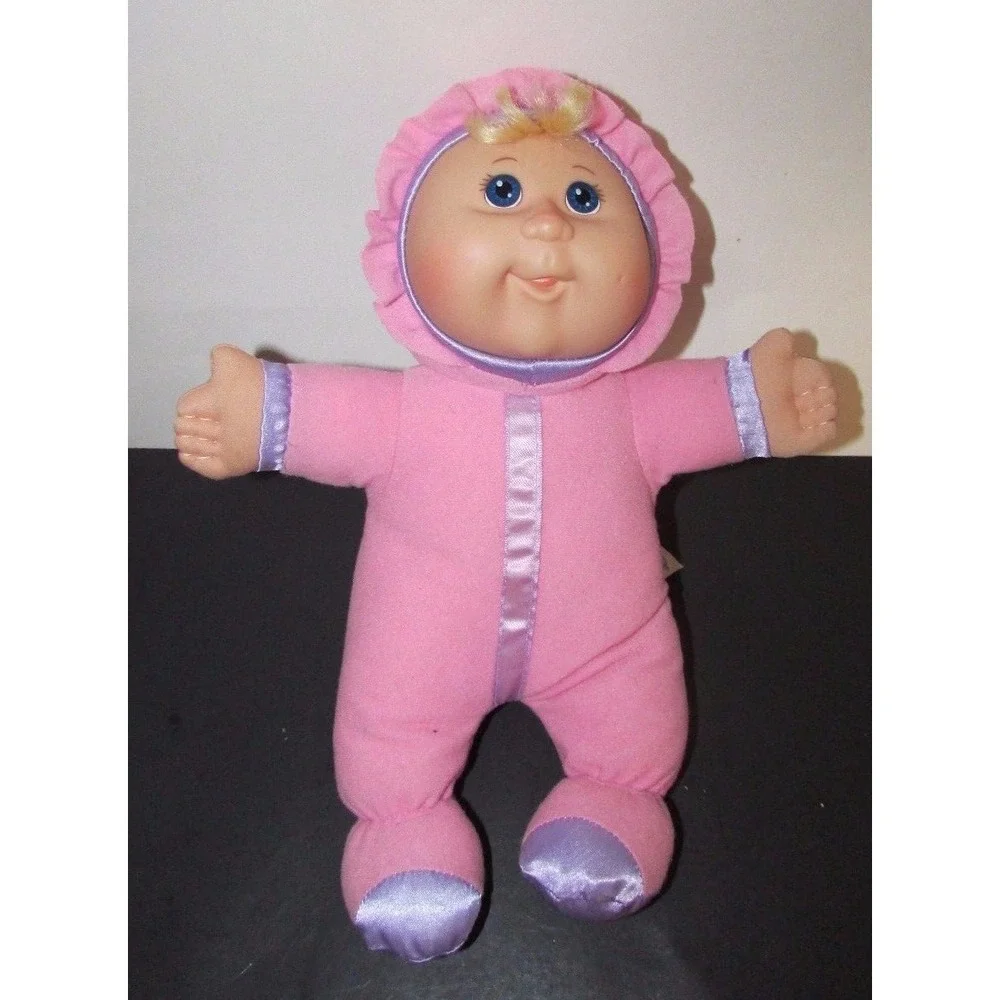 Cabbage Patch Kids Baby Doll pink plush felt body purple satin trim vinyl face